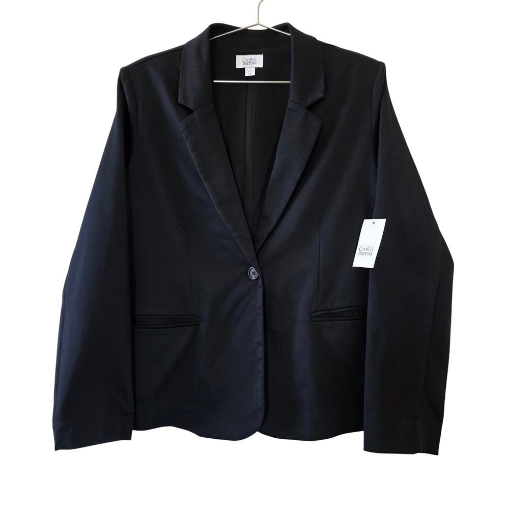 Croft & Barrow Black Ponte Knit Blazer  Womens Size L One Button Stretch NEW